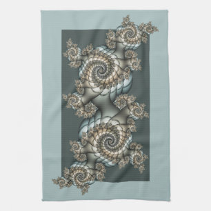 Abstrakt Beige Light Blue Fractal Art Spiral Kökshandduk