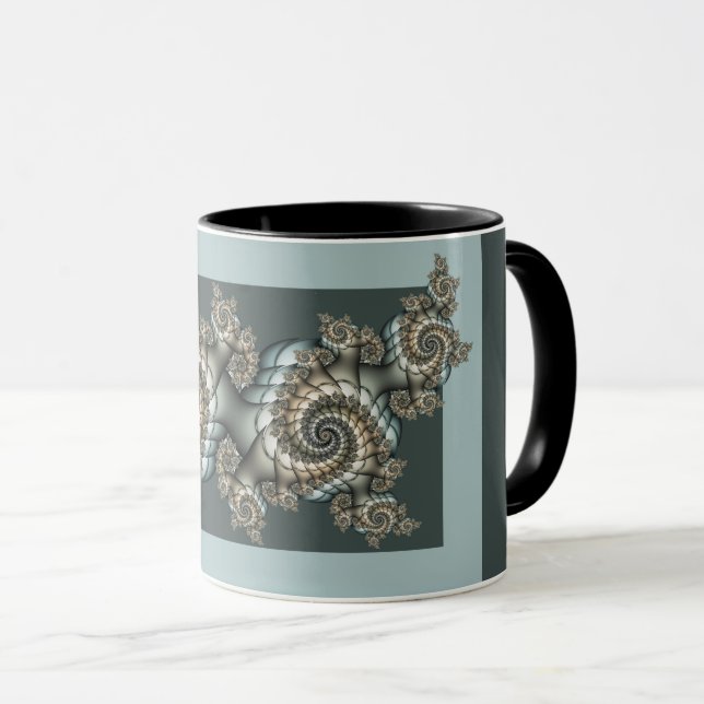 Abstrakt Beige Light Blue Fractal Art Spiral Mugg (Framsida höger)
