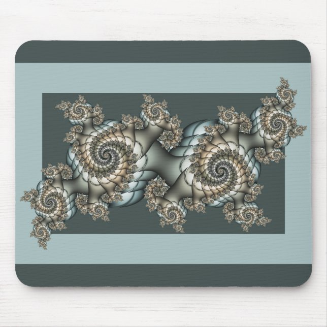 Abstrakt Beige Light Blue Fractal Art Spiral Musmatta (Framsidan)