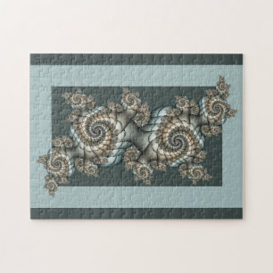 Abstrakt Beige Light Blue Fractal Art Spiral Pussel