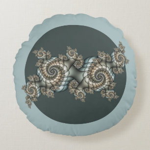 Abstrakt Beige Light Blue Fractal Art Spiral Rund Kudde