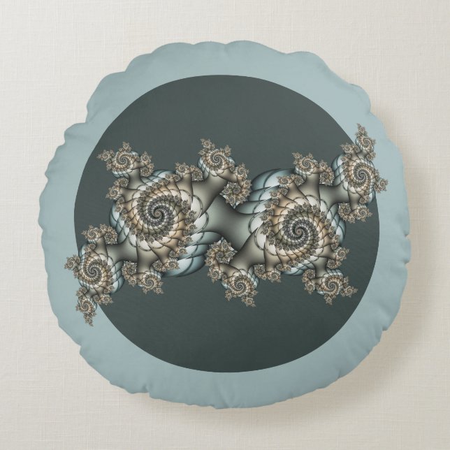 Abstrakt Beige Light Blue Fractal Art Spiral Rund Kudde (Framsidan)