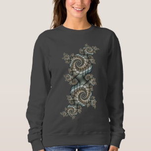 Abstrakt Beige Light Blue Fractal Art Spiral T Shirt