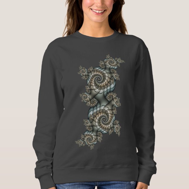 Abstrakt Beige Light Blue Fractal Art Spiral T Shirt (Framsida)