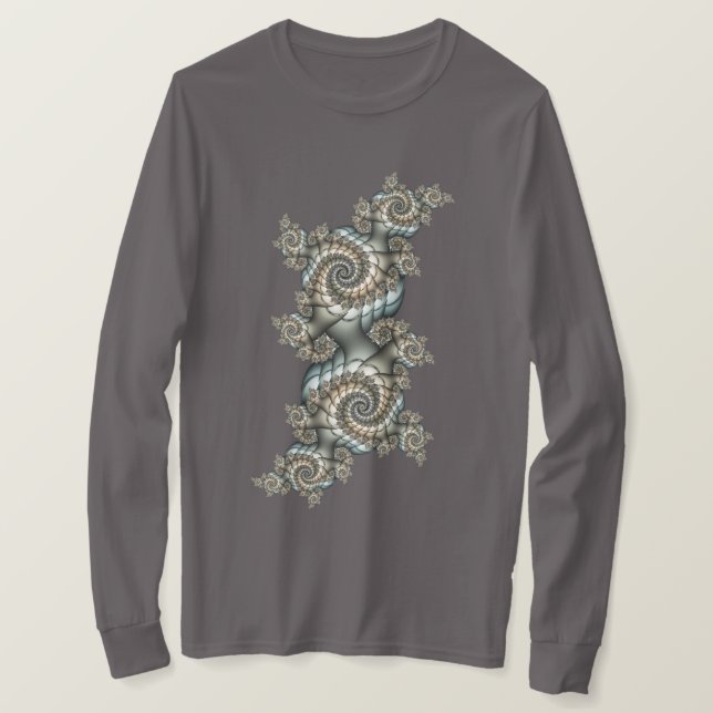 Abstrakt Beige Light Blue Fractal Art Spiral T Shirt (Design framsida)