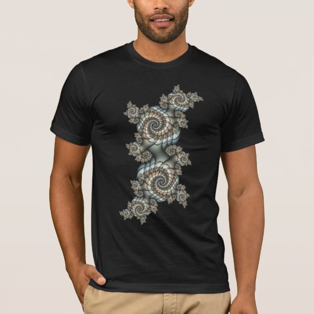 Abstrakt Beige Light Blue Fractal Art Spiral T Shirt (Framsida)