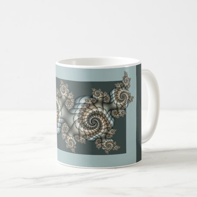 Abstrakt Beige Ljusblå Fraktal Konst Spiraler Kaffemugg (Framsida höger)