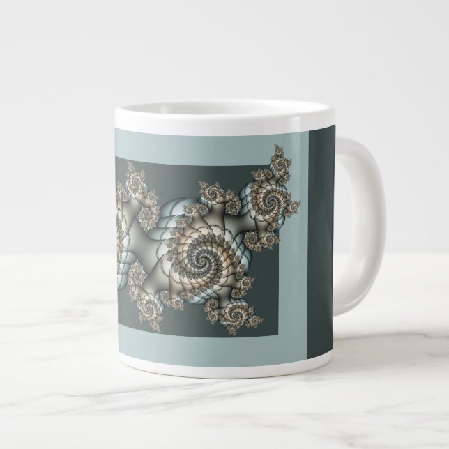 Abstrakt Beige Ljusblå Fraktal Konstspiraler Jumbo Mugg (Framsida höger)