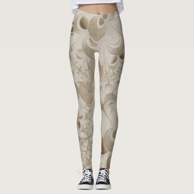 Abstrakt beige mönster leggings (Framsida)