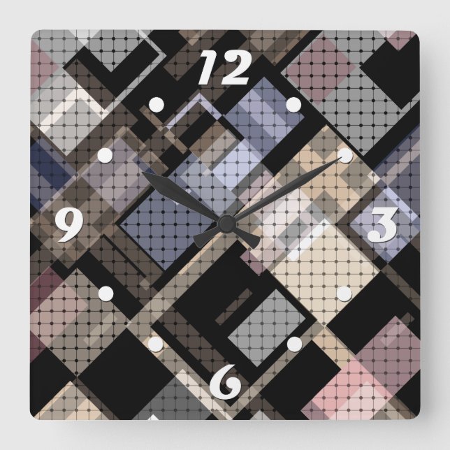 Abstrakt, beige, svart, pläterad fyrkantig klocka (Framsida)