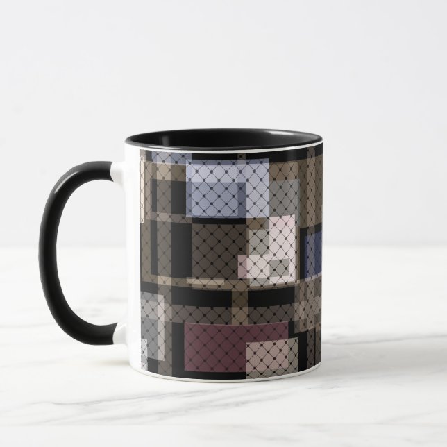 Abstrakt, beige, svart, rutig mugg (Vänster)