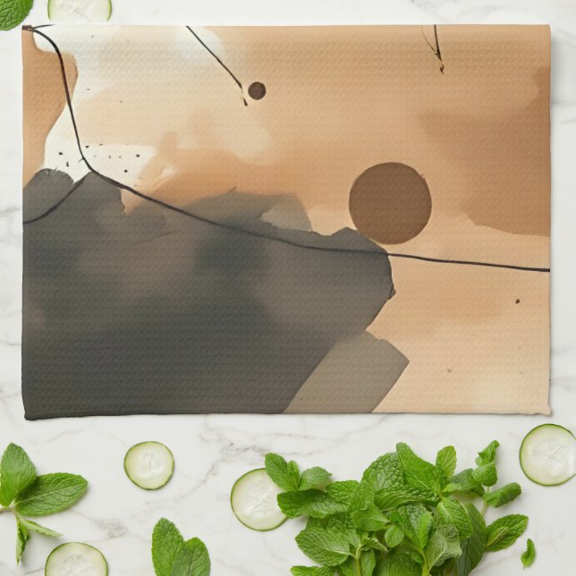 Abstrakt Beige Watercolor Lagrar Kökshandduk (Vikta)