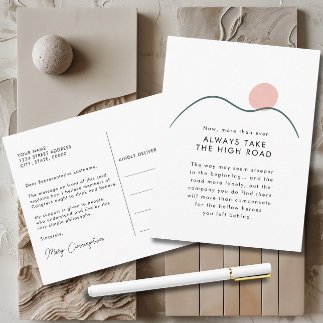 Abstrakt Berg och Sol tar Högvägen Vykort (Abstract Mountain and Sun Always Take the High Road Congress Postcard)