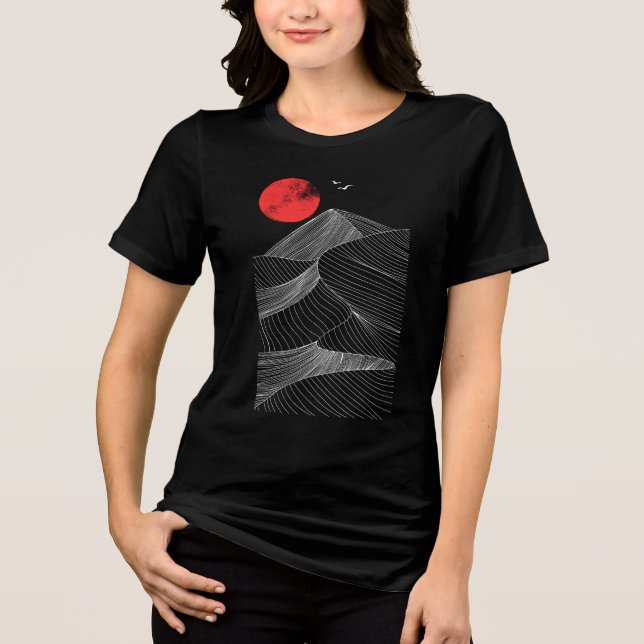 Abstrakt Berg Röda Solen T Shirt (Framsida)