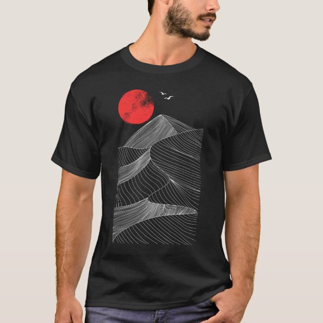 Abstrakt Berg Röda Solen T Shirt (Framsida)