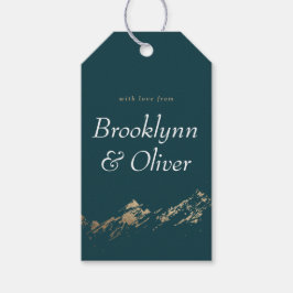 Abstrakt bergen Mörk grönt och Guld med Namn Presentetikett