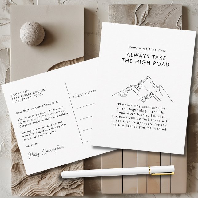 Abstrakt bergen tar en väg på hög väg vykort (Abstract Mountains Bold Typography Always Take the High Road Congress Postcard)