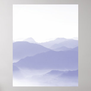 Abstrakt berglandskap blå vit poster