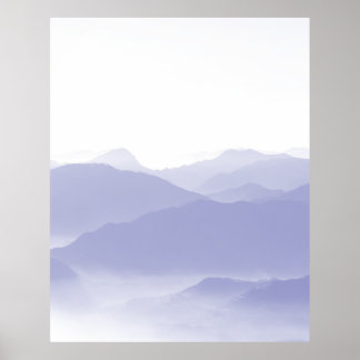 Abstrakt berglandskap blå vit poster