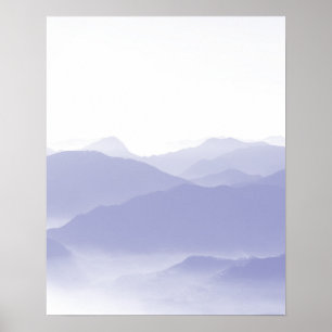Abstrakt Berglandskap Blått Vitt Poster
