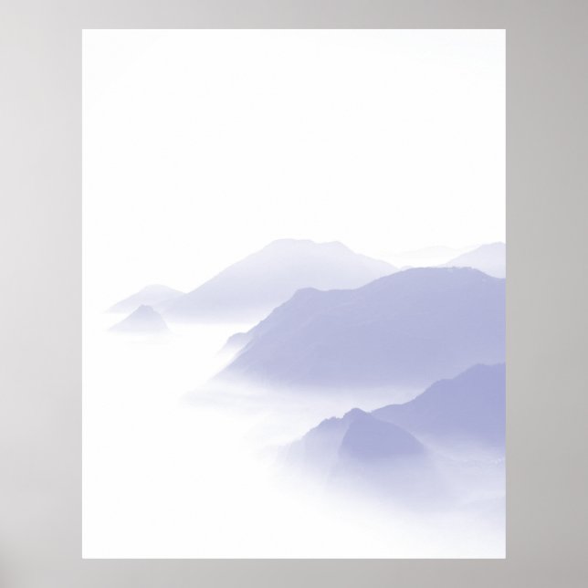Abstrakt berglandskaps konst periwinkle vit poster (Framsidan)