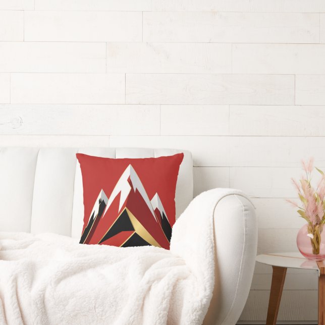 Abstrakt Bergskedja Röd Svart Guld Kudde (Soffa)