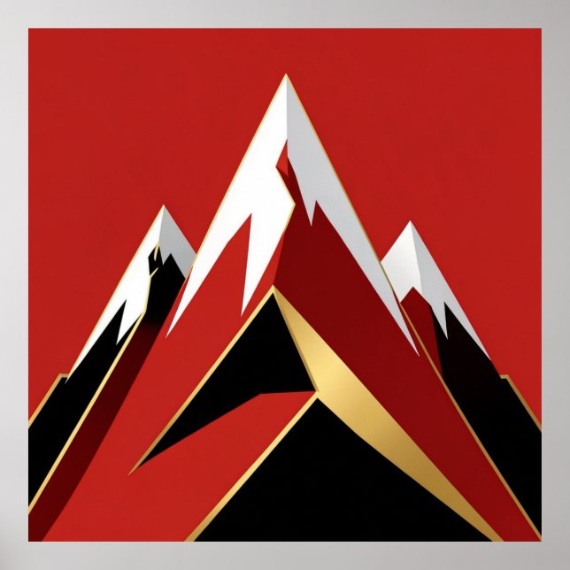Abstrakt Bergskedja Röd Svart Guld Poster (Framsidan)