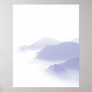 Abstrakt Bergslandskaps Konst Periwinkle Vit Poster