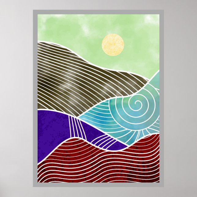 Abstrakt, bergsmålning poster (Framsidan)