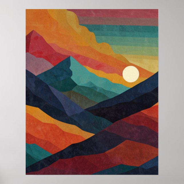 Abstrakt Bergssoluppgång Poster (Framsidan)