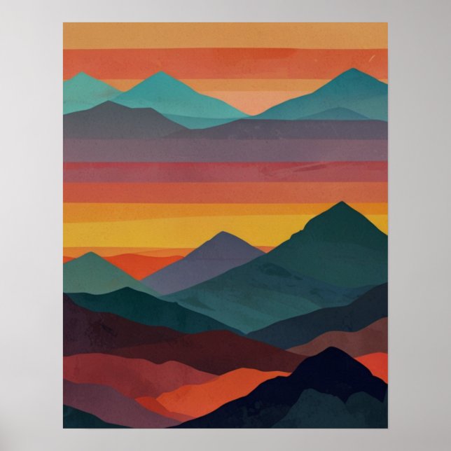Abstrakt Bergssoluppgång Poster (Framsidan)