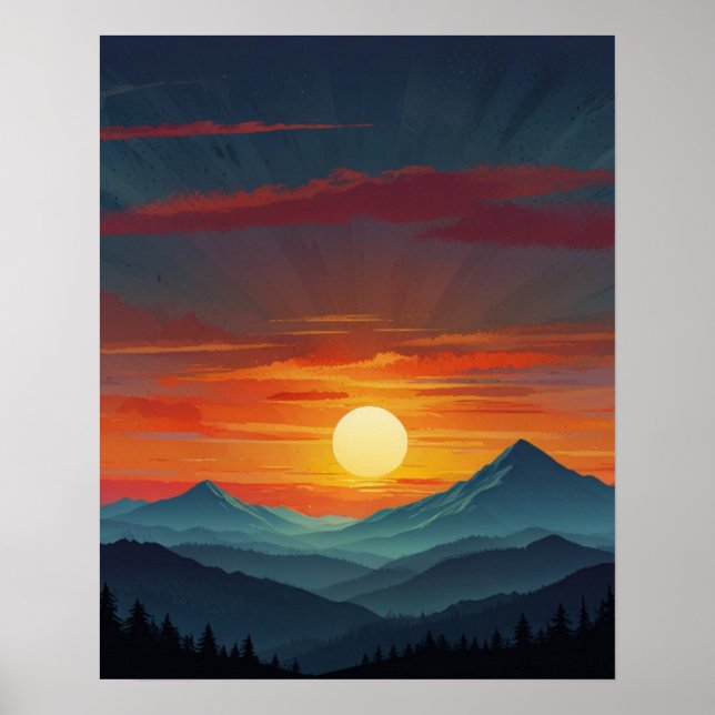 Abstrakt Bergssoluppgång Poster (Framsidan)