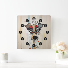 Abstrakt Big Eyed Hund Fyrkantig Klocka