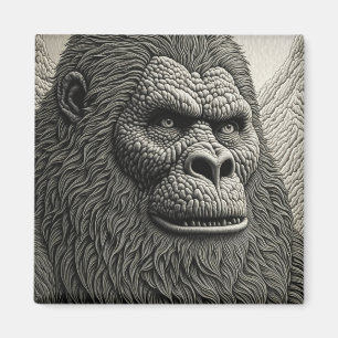 Abstrakt Bigfoot i svart och vitt Ai-konst Magnet