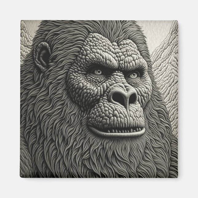 Abstrakt Bigfoot i svart och vitt Ai-konst Magnet (Framsidan)