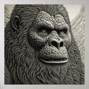 Abstrakt Bigfoot in Black and White Ai Art Poster