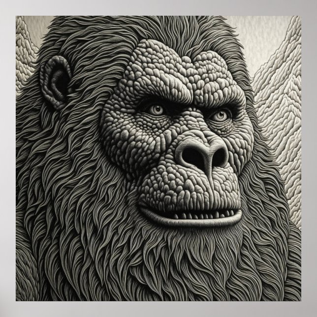 Abstrakt Bigfoot in Black and White Ai Art Poster (Framsidan)