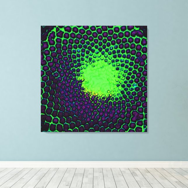 Abstrakt bikakemönsterdesign grön och lila canvastryck (Insitu (trägolv))