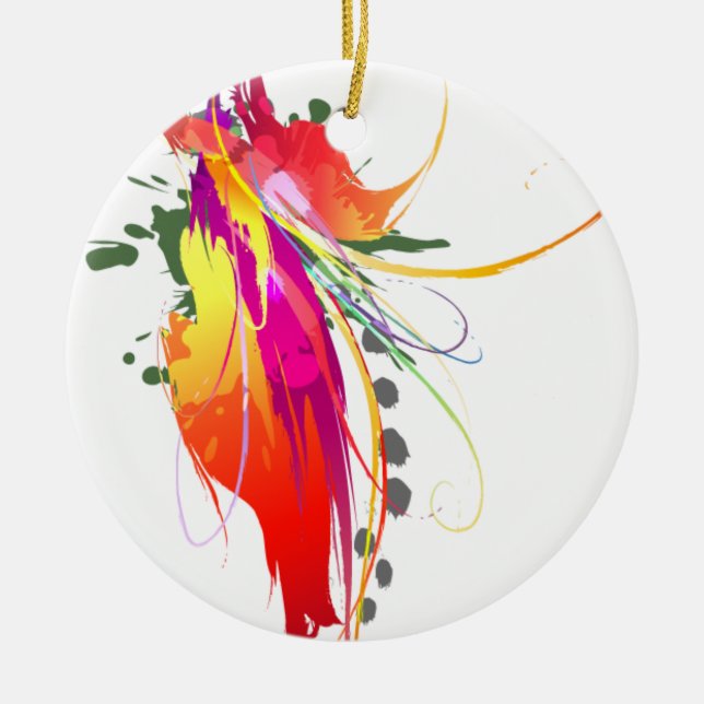 Abstrakt Bird of Paradise Paint Splatters Julgransprydnad Keramik (Framsidan)