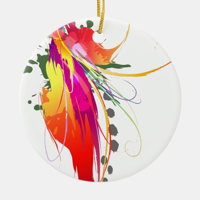 Abstrakt Bird of Paradise Paint Splatters Julgransprydnad Keramik (Framsidan)