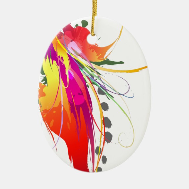Abstrakt Bird of Paradise Paint Splatters Julgransprydnad Keramik (Framsidan)