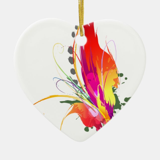 Abstrakt Bird of Paradise Paint Splatters Julgransprydnad Keramik (Framsidan)
