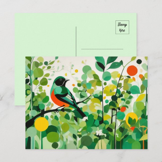 Abstrakt Bird som står på Gren Vykort (Fram/baksida)