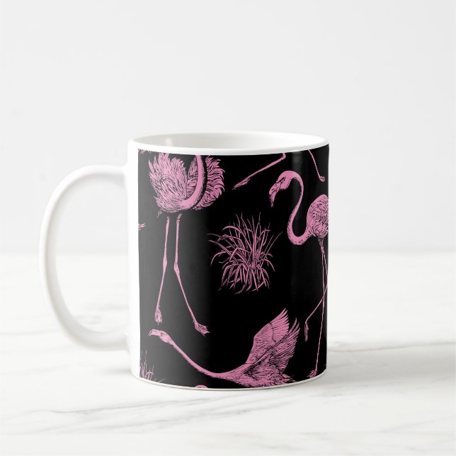 Abstrakt Birds: Monokrom Mode Mönster Kaffemugg (Vänster)