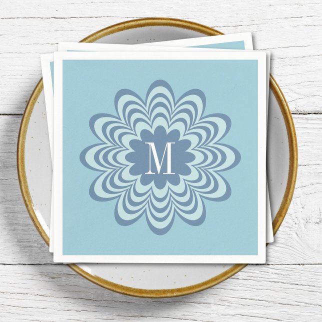 Abstrakt blå blomma anpassad monogram initial  pappersservett (Skapare uppladdad)