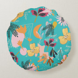 Abstrakt Blå blomma mönster Rund Kudde
