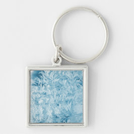 abstrakt blå fjädrar och snöflingor fyrkantig silverfärgad nyckelring