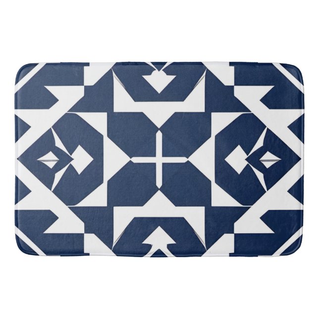 Abstrakt Blå Geometrisk Design Badrumsmatta (Framsidan)