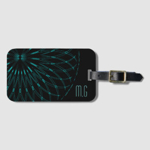 Abstrakt blå geometrisk grafik svart monogram bagagebricka