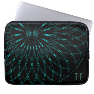 Abstrakt Blå Geometrisk Grafik Svart Monogram Laptop Fodral